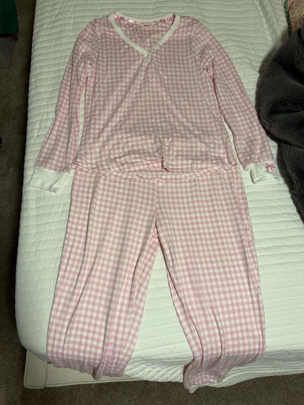 Worn once! Laura Ashley Pink Gingham Long-Sleeve Pajama Set. M top, L bottoms